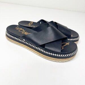 Sam Edelman Audrea Black leather Espadrille Slide Sandals 7